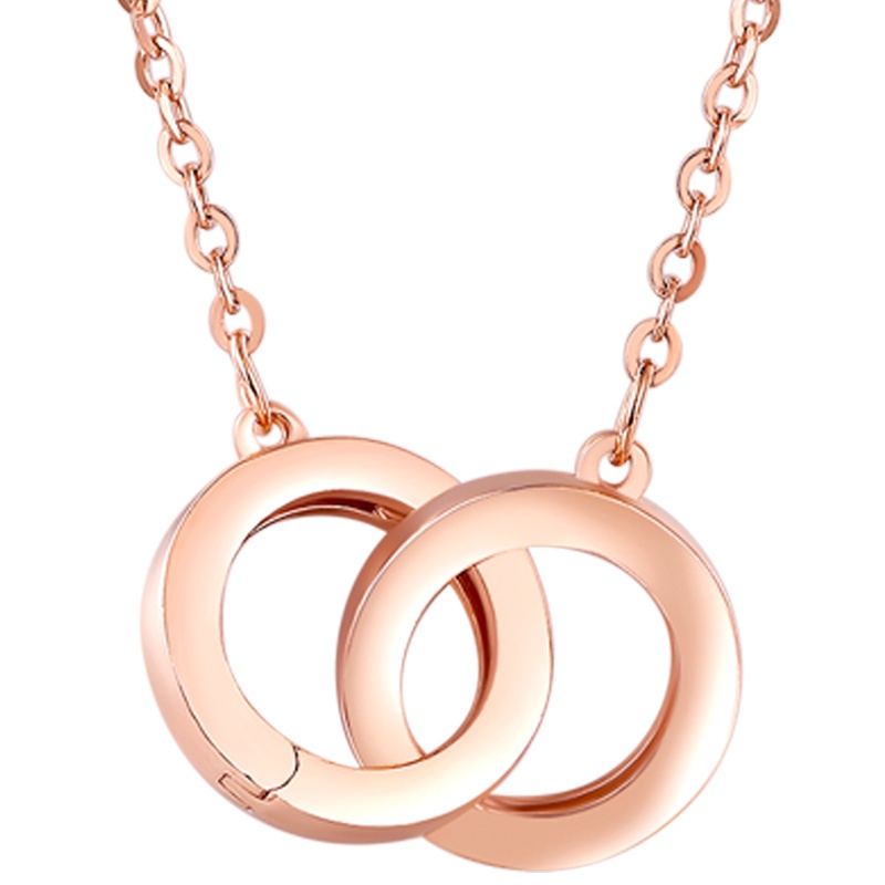 周六福(ZHOULIUFU) 18K金吊坠套链女士款玫瑰金双圆环吊坠锁骨链细链子 多彩
