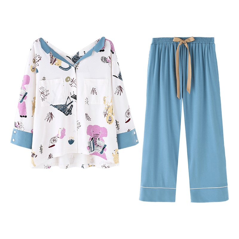 乌拉拉公主针织优质韩尔棉印花长袖女套装W91K7242