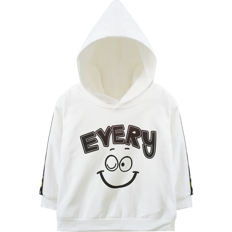 婴姿坊男女童春秋新款外套外出连帽长袖字母笑脸印花套头个性卫衣