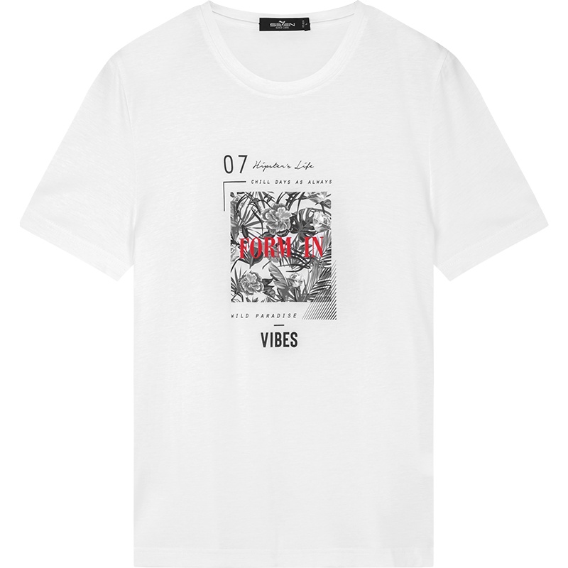 柒牌SEVEN男装夏季潮流男圆领印花百搭基础短袖T恤