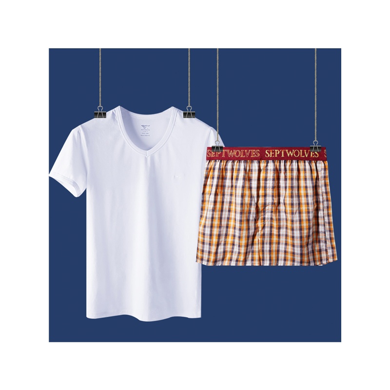 七匹狼【休闲居家】2件春夏季纯棉短裤套装男士睡衣家居服内衣