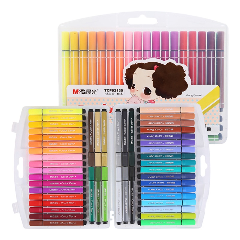 晨光文具TCP92130水彩笔48色 冬己卡通三角绘画笔书写流畅色泽鲜明不易退色 48支混色装 48支混色