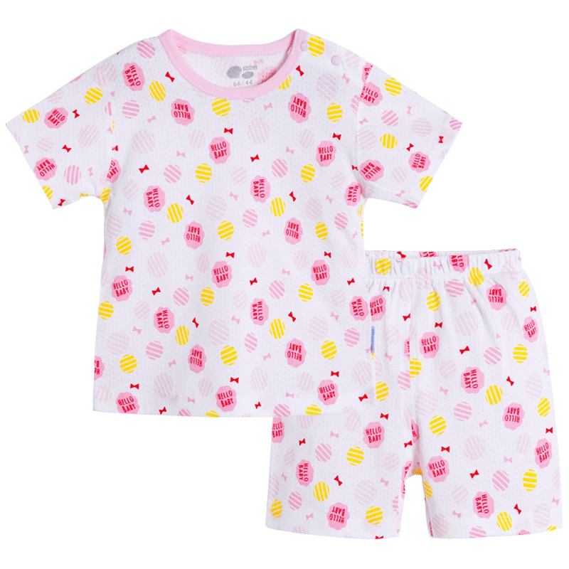 贝贝怡女童装字母印花短袖套装夏装女宝宝肩开扣内衣两件套BB8112