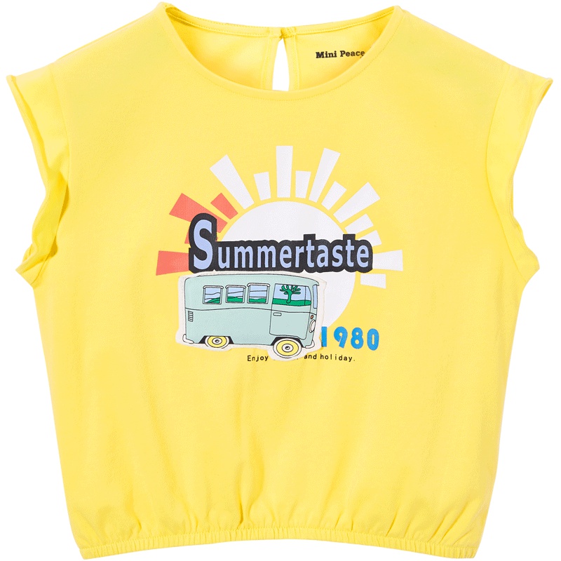 太平鸟童装女童T恤宽松立体贴布俏皮儿童短袖上衣夏装新款