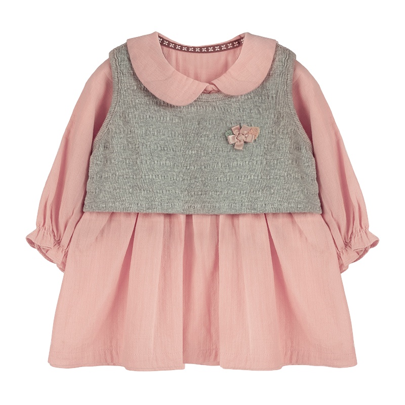 婴姿坊女童春秋新款连衣裙套装 小女孩公主裙小背心两件套