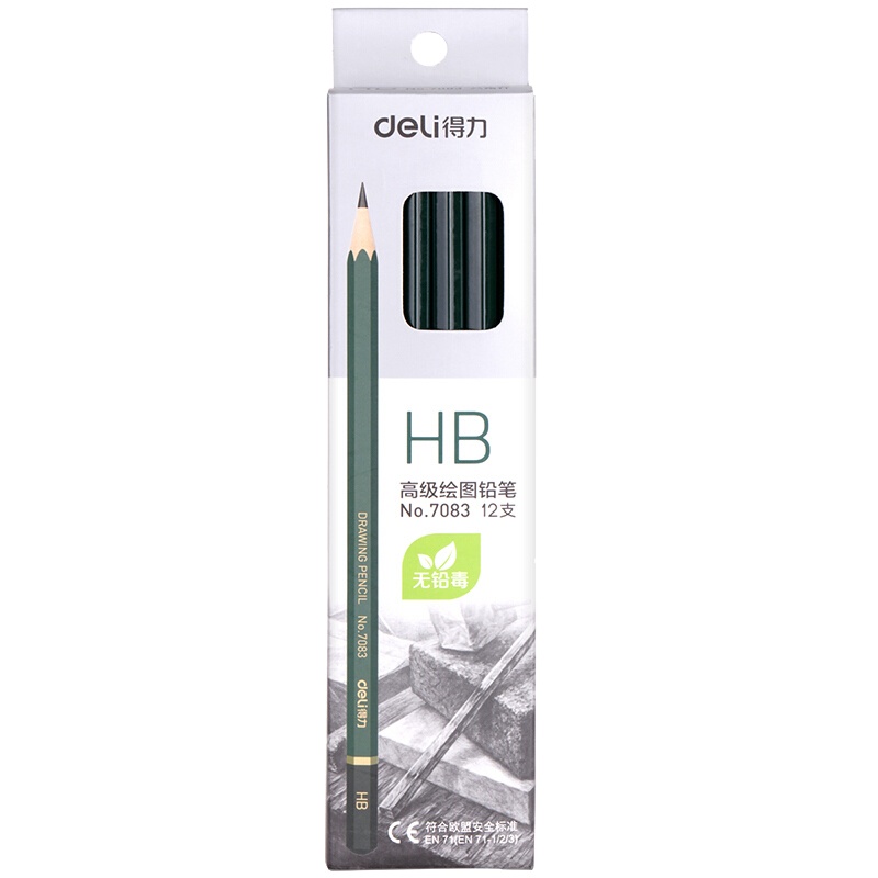 [精选]得力(deli)安全石墨铅芯素描绘图HB铅笔学生铅笔 12支/盒7083(5只装)