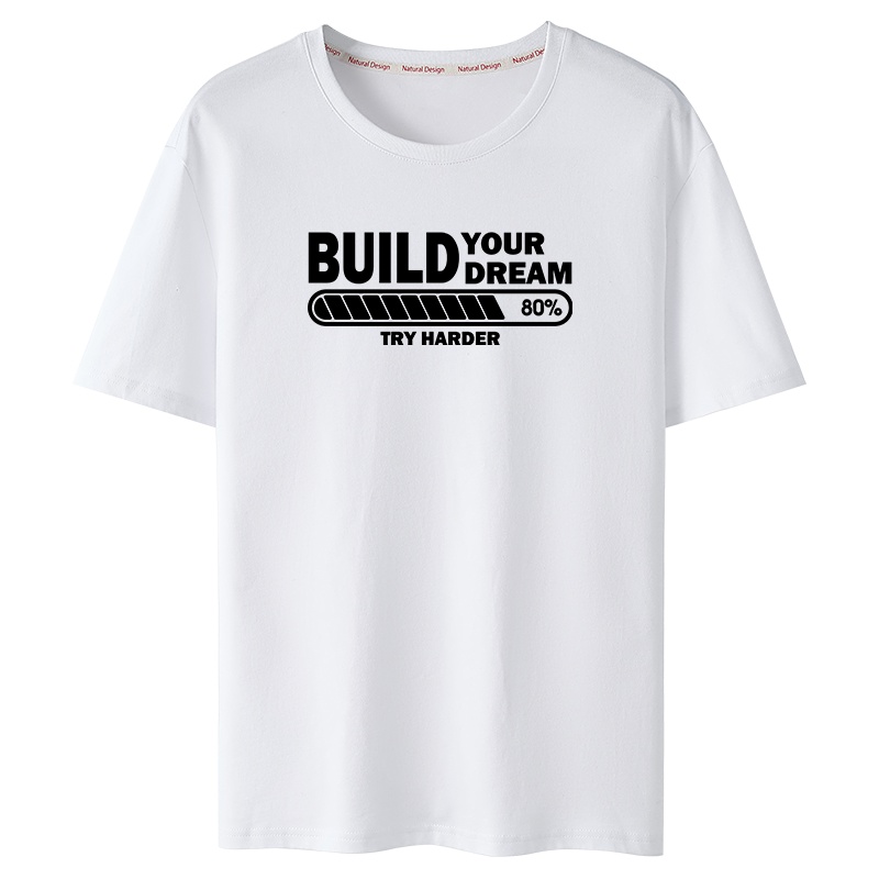 鸭鸭（100%棉） 夏季新款男士短袖t恤青年纯棉圆领宽松字母印花