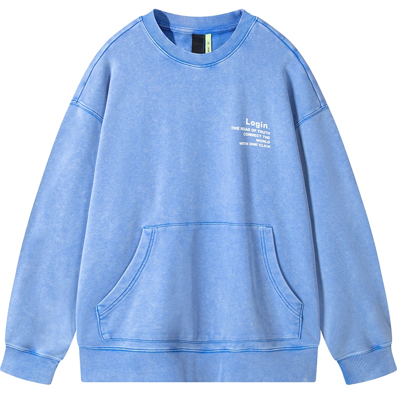 【满198减100预估价：94】森马春季新款宽松圆领套头衫水洗做旧上衣复古潮牌衣服卫衣男