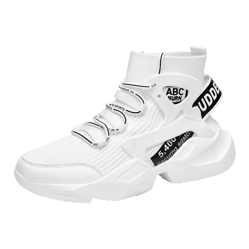 微笑先生（MR SMILE）高帮潮流男鞋怒吼天尊运动休闲鞋男时尚鞋子男韩版百搭飞织袜子鞋全黑43