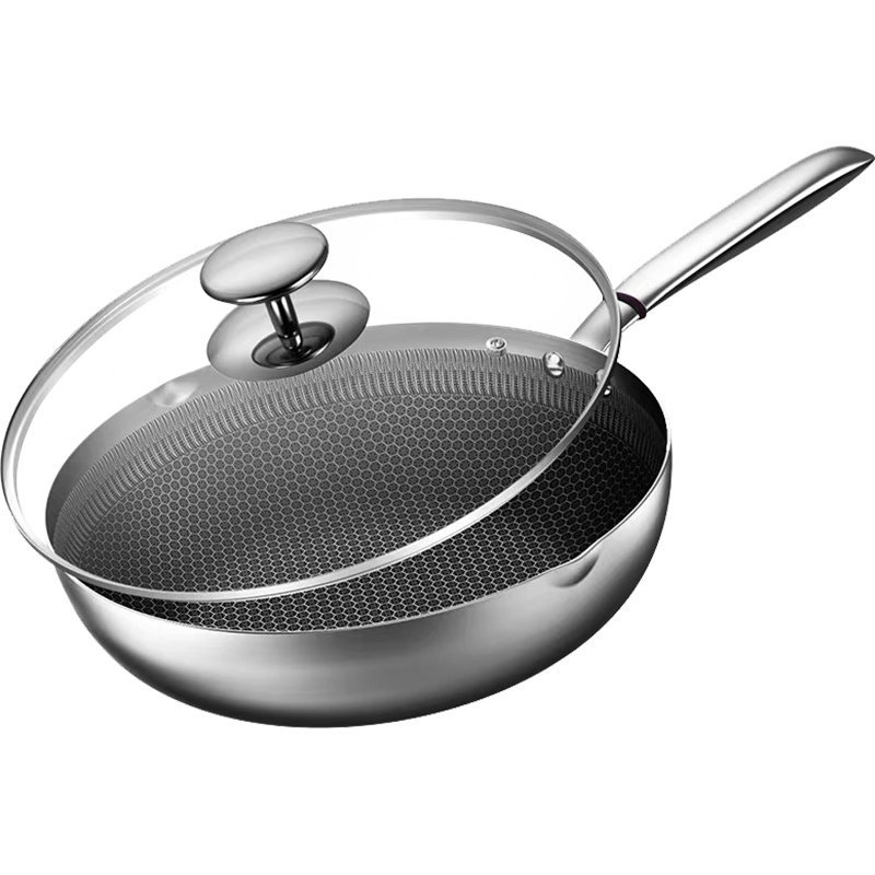 康巴赫(KBH)锅具 煎炒两用锅 炒锅煎锅 316L不锈钢 蜂窝纹理 一锅多用
