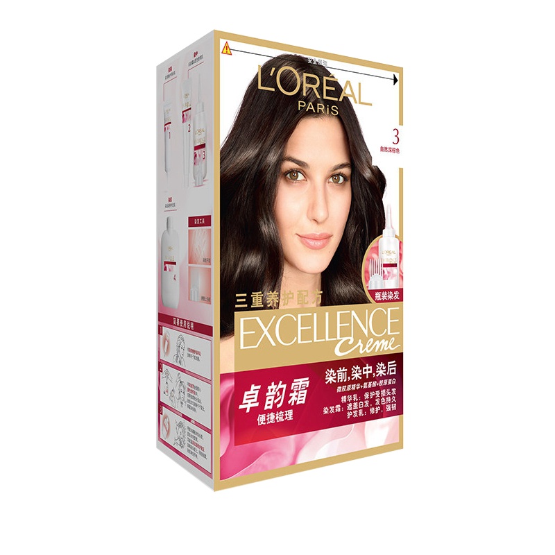 欧莱雅三重养护卓韵染发霜遮盖白发染发剂自己在家染发膏自然黑色