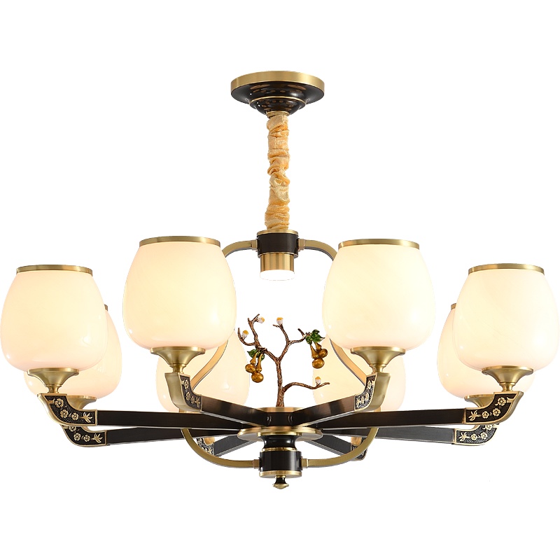 觅物 新中式全铜吊灯客厅灯餐厅书房卧室吊灯具美式乡村田园艺术设计大气陶瓷灯具别墅奢华复古灯饰