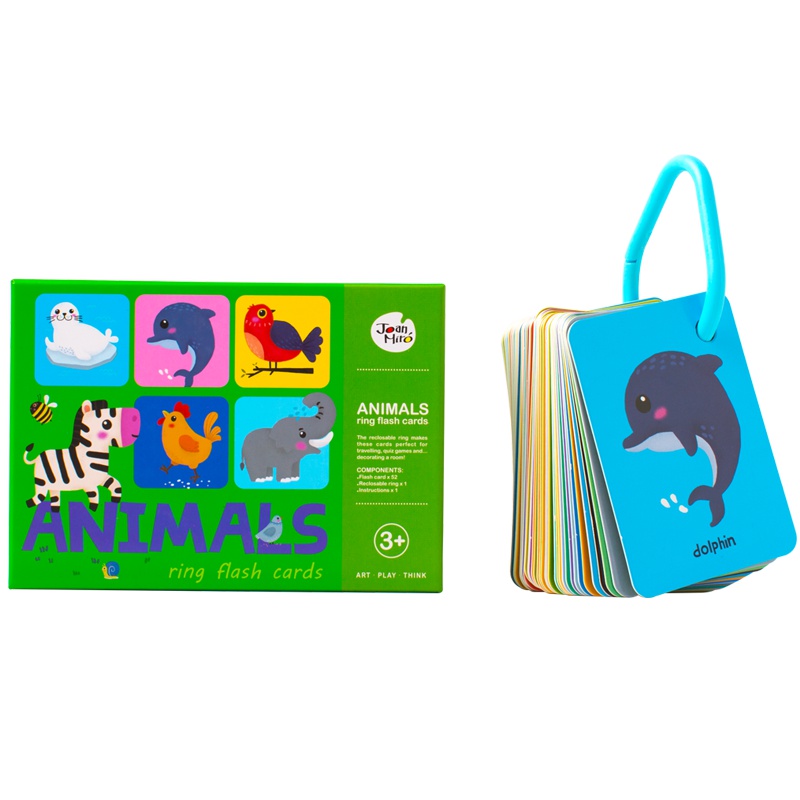 JoanMiro美乐童年儿童卡片早教英语单词识字0-1-3岁6婴儿幼儿宝宝益智认知闪卡动物世界 通用款