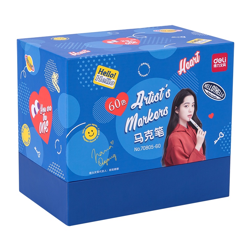 得力deli笔类马克笔欧阳娜娜同款套装方杆小学生初学者双头水彩笔绘画笔48色绘画笔60色24色36色美术生专用学习用品