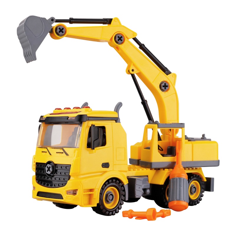 儿童拆装工程车玩具拧螺丝钉拼组装可拆装卸汽车动手能力男孩益智会讲故事的积木工程车(黄色挖掘机)