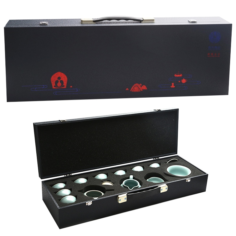 苏氏陶瓷汝窑茶具套装高品质富贵茶壶加盖碗整套功夫茶具开片可养金线带礼盒装一壶一盖碗一茶海一茶漏八茶杯