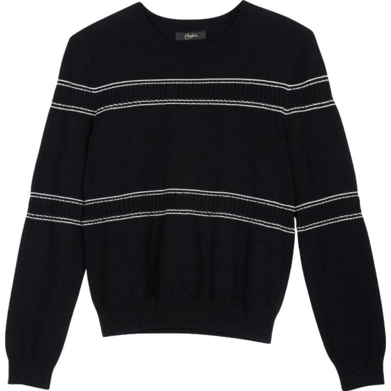 拉夏贝尔毛针织衫女装2019秋冬季新款韩版上衣条纹打底衫百搭学生圆领毛衣