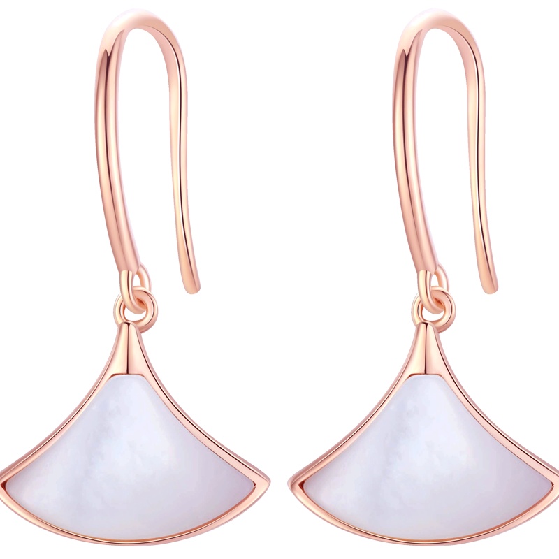 佰色传情BRIR高级感纯银白贝母扇形小裙子耳环女气质长款耳坠