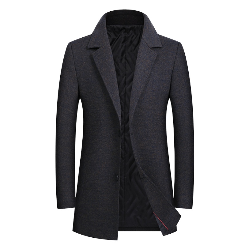 秋冬新款男士羊毛呢大衣西装领加厚羊毛风衣中长款修身毛呢外套男