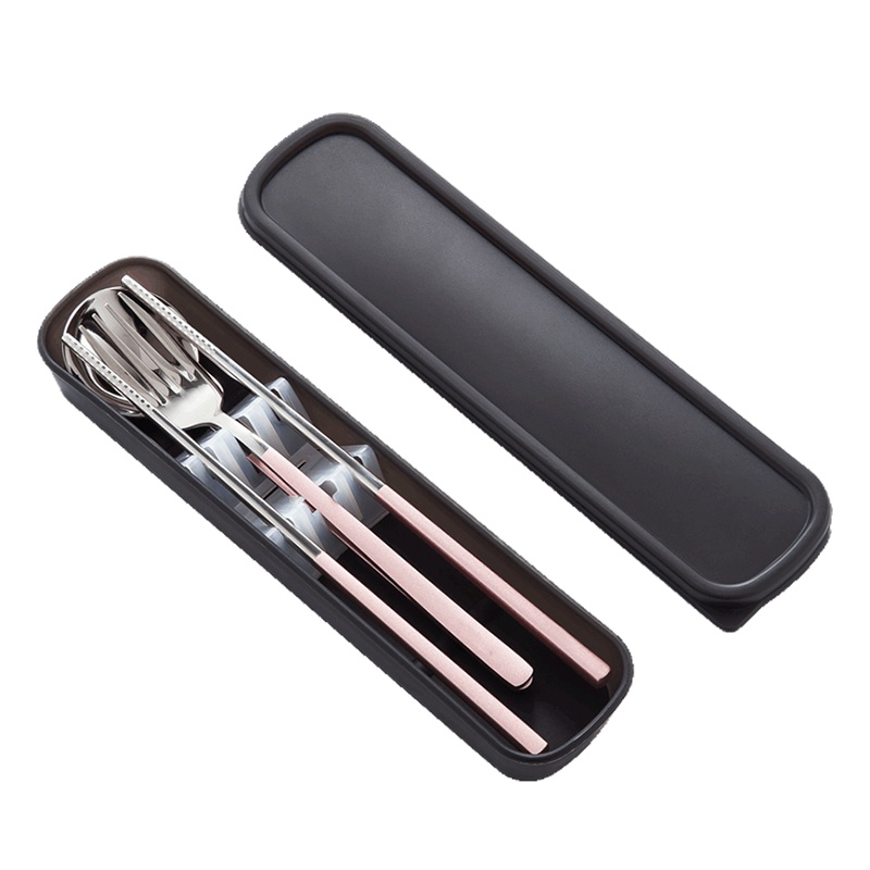 美厨(maxcook)304不锈钢筷子勺子叉子餐具套装 创意便携式筷勺叉四件套粉色 MCGC198