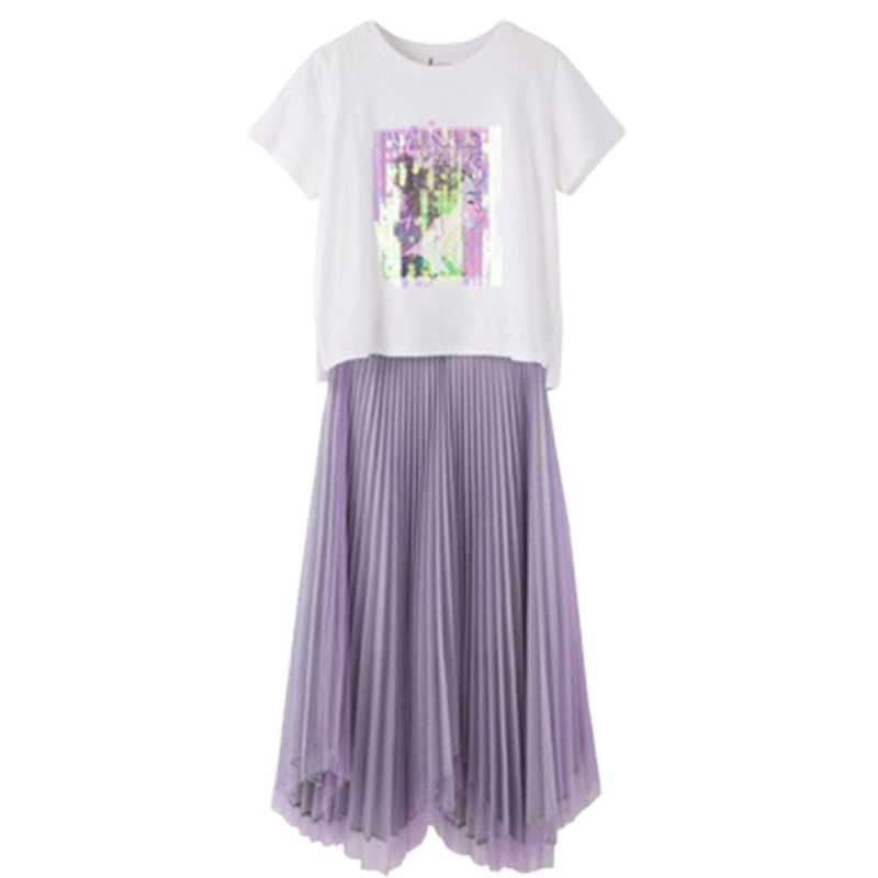 拉夏贝尔不规则两件套春季新款韩版时尚宽松休闲高腰百褶裙套装女10017616