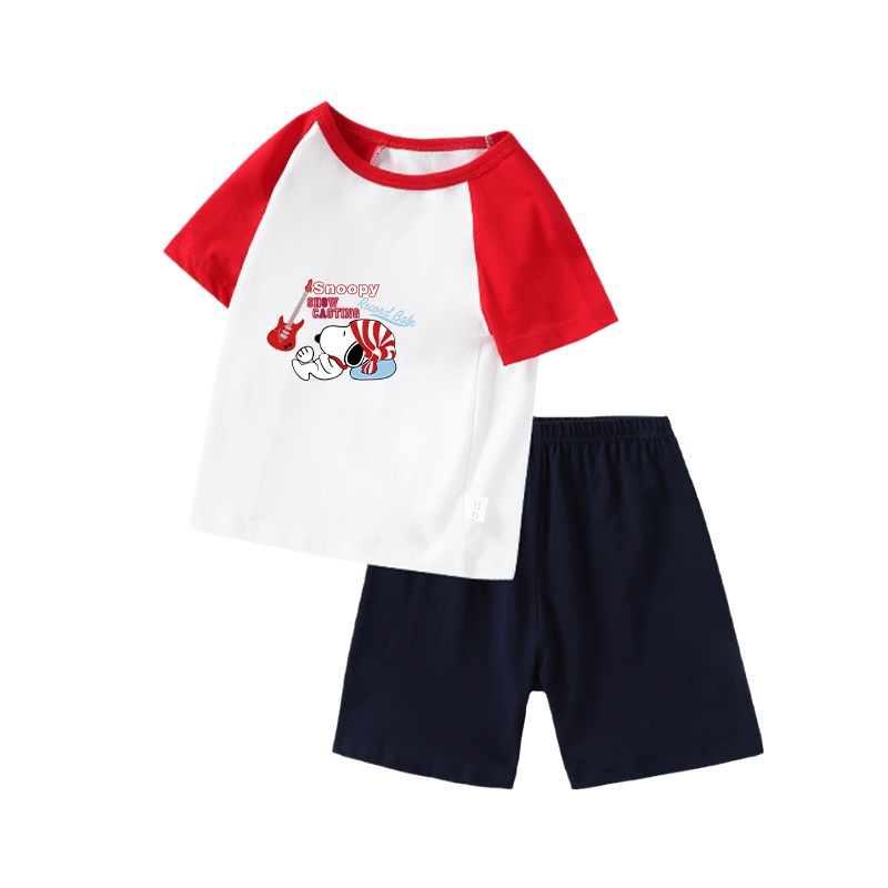 史努比儿童套装男短袖上衣短裤女童套装新款男童夏季潮款时髦