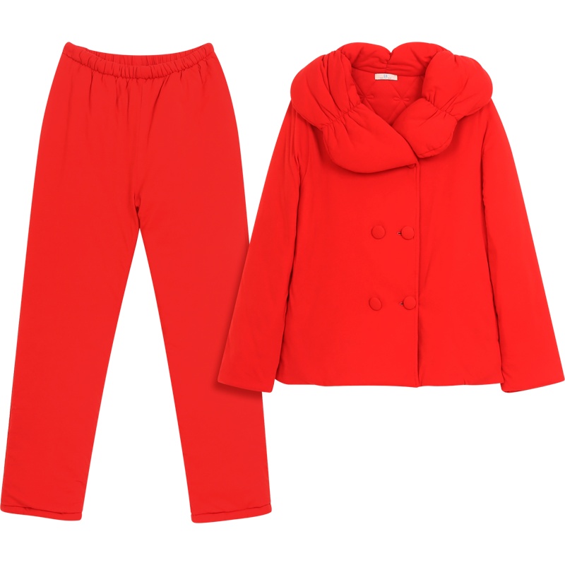 爱帝女士休闲夹棉家居冬季纯棉加厚防寒素色夹层家居服套装