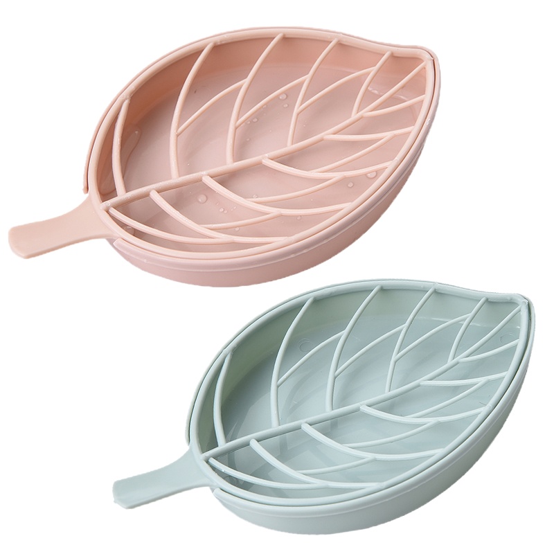 肥皂盒香皂盒双层沥水洗衣皂盒创意卫生间方形肥皂架 树叶皂盒粉兰2个装