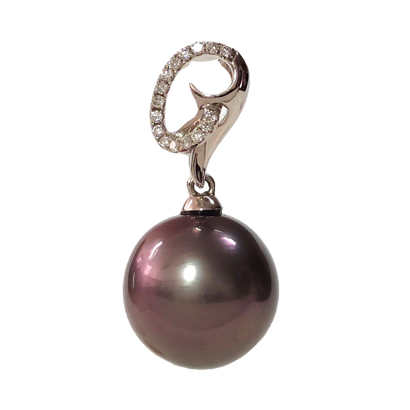 缘源珠宝 天然大溪地黑珍珠吊坠18K镶嵌钻石时尚优雅珍珠吊坠 女款 附送证书 不含链