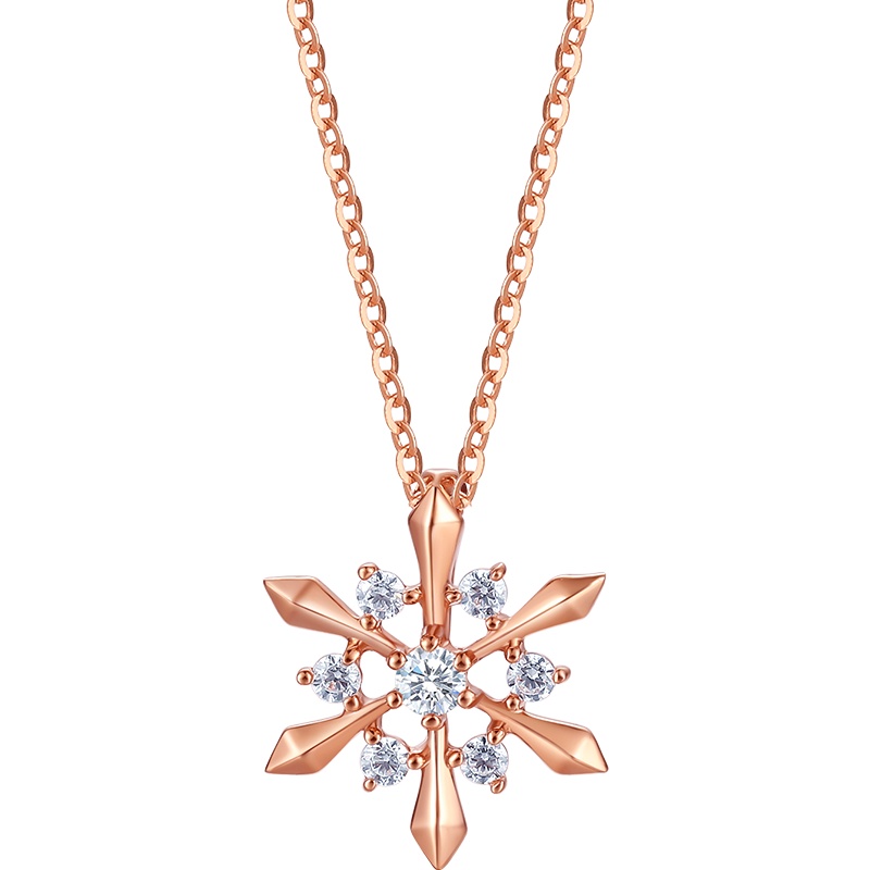 周大生钻石吊坠女正品18K玫瑰金雪花挂坠新款送女友吊坠
