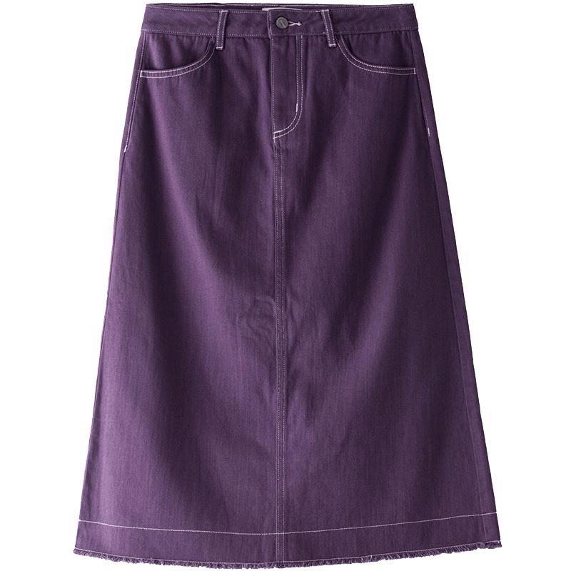 茵曼2019夏装新款纯棉简约气质百搭中高腰A摆显瘦纯色半身裙女