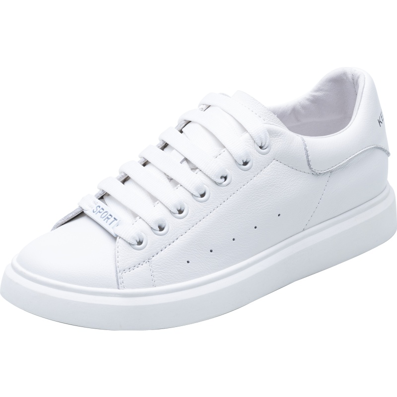 百田森小白鞋女厚底2021春季新款百搭真皮透气休闲平底板鞋女