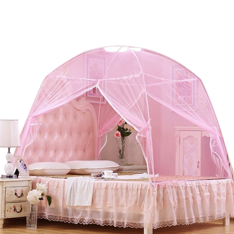 吉祥三宝(Geely Sanbo)家纺 蒙古包拉链圆顶蚊帐(粉)1.5米-1.8米床 蒙古包蚊帐 加密防蚊