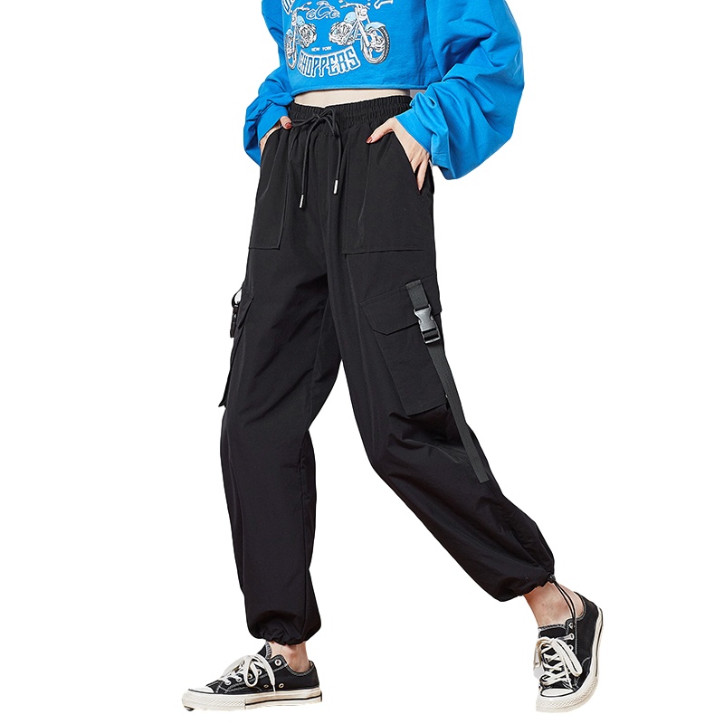 [2.5折价81元]唐狮新款女休闲裤束脚工装裤女显瘦高腰网红裤子女in超火