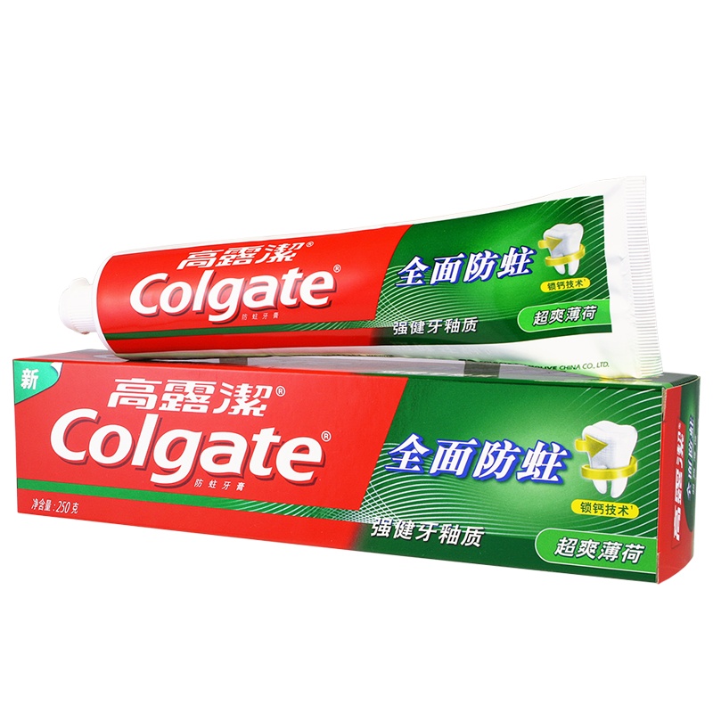 高露洁全面防蛀超爽薄荷牙膏250g钙固齿清新口气强健牙釉质