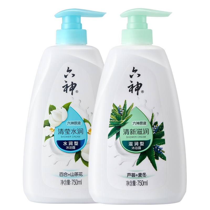 六神清莹水润沐浴露750ml+清新滋润沐浴露750ml（男士女士沐浴乳液 细腻柔和 补水保湿滋润）