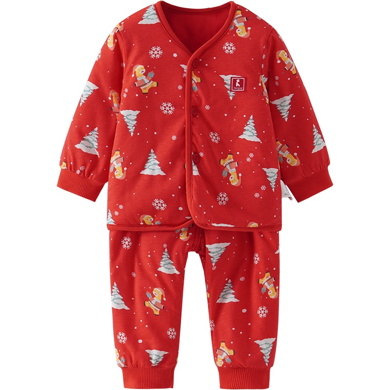 童泰(TONGTAI)2021年款秋冬3-18月婴儿过年衣服喜庆冬装男女宝宝套装红色薄棉两件套儿童套装