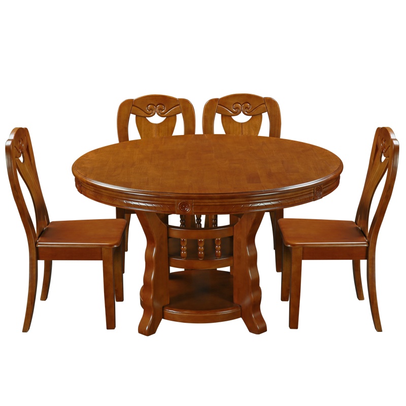 HiBoss实木大圆桌原木餐桌椅组合中式现代简约饭桌吃饭桌