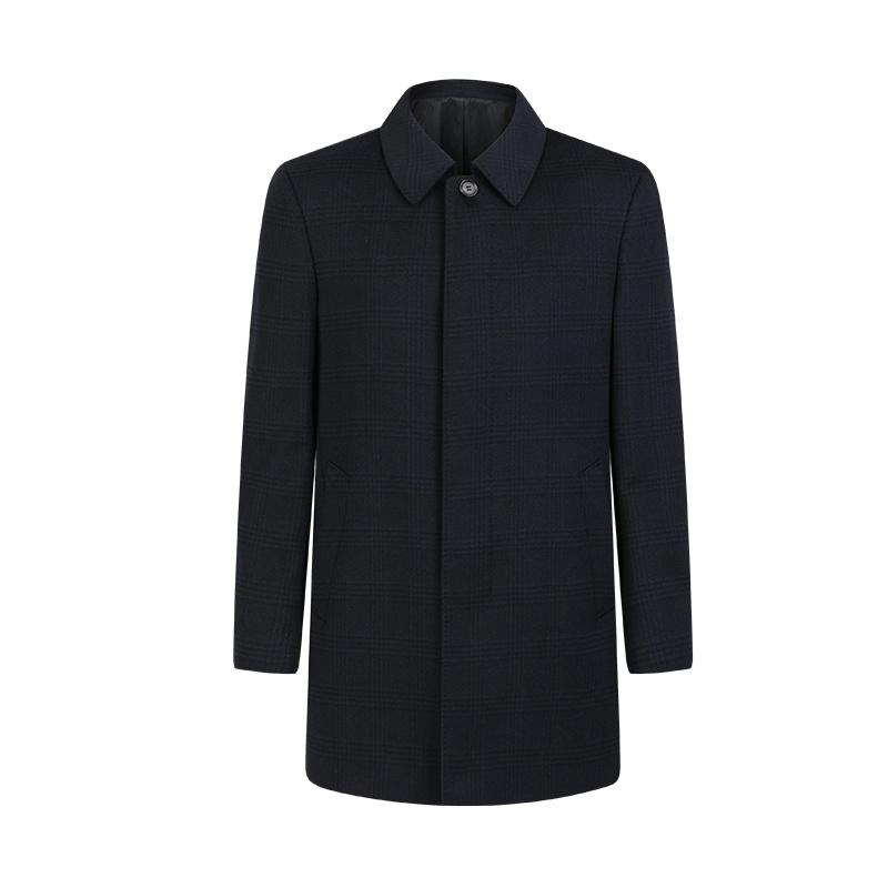 鄂尔多斯 | MEN'S 秋冬羊毛羊绒格纹商务绅士中长款男士大衣