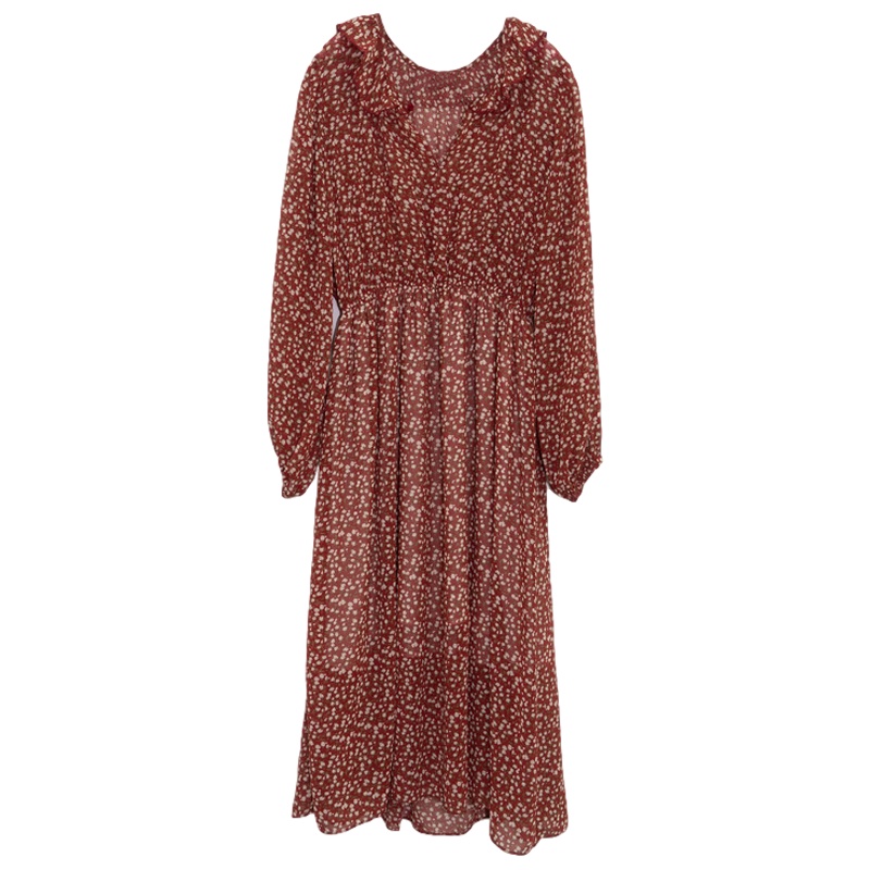 拉夏贝尔Laetia2021春季新款法式雪纺碎花长裙收腰显瘦连衣裙女