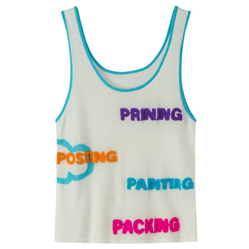 OtherMix立体字母背心t恤女2021年早秋新款圆领无袖短款修身上衣