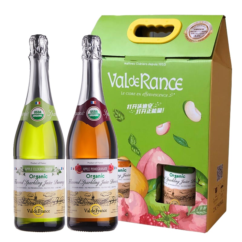 沃迪安无醇无酒精有机果酒 法国诺曼底 750ml双支礼盒装 (石榴味+鲜花味)