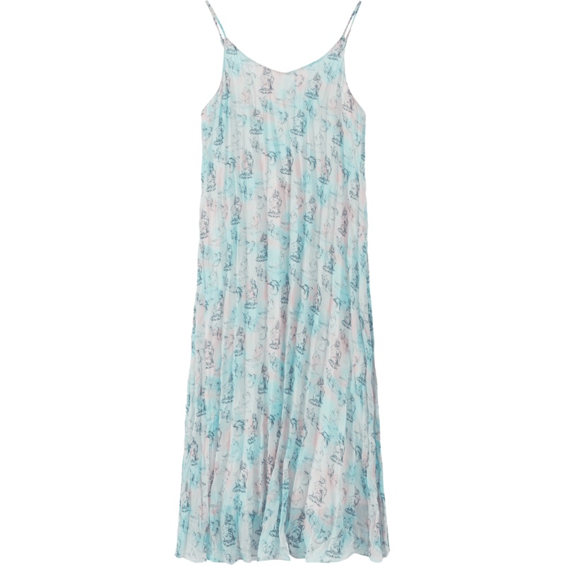 OtherMix温柔风印花吊带裙女2021年早秋新款褶皱薄款气质连衣裙子