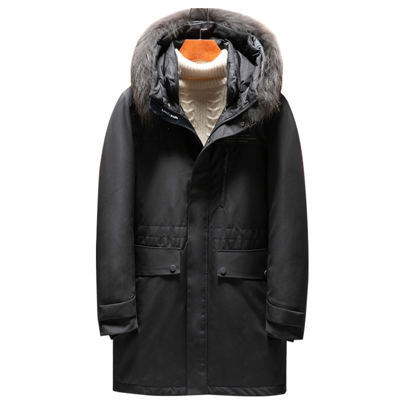 雅鹿男装冬季新品貉子毛连帽中长款商务休闲羽绒服外套WE67U0754