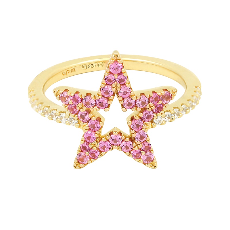 【杨幂同款】apm MONACO紫红色星形戒指女士 设计感时尚五角星食指戒925银指环