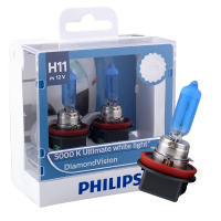 飞利浦(PHILIPS)蓝钻之光汽车灯泡大灯卤素灯远光灯近光灯2支装 H11 5000K
