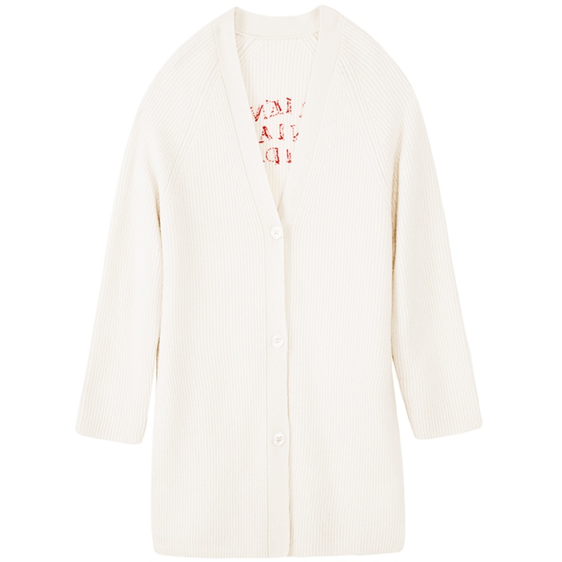 鄂尔多斯ERDOS 秋冬V领装饰双畦字母图案羊绒开衫女士针织衫/毛衣