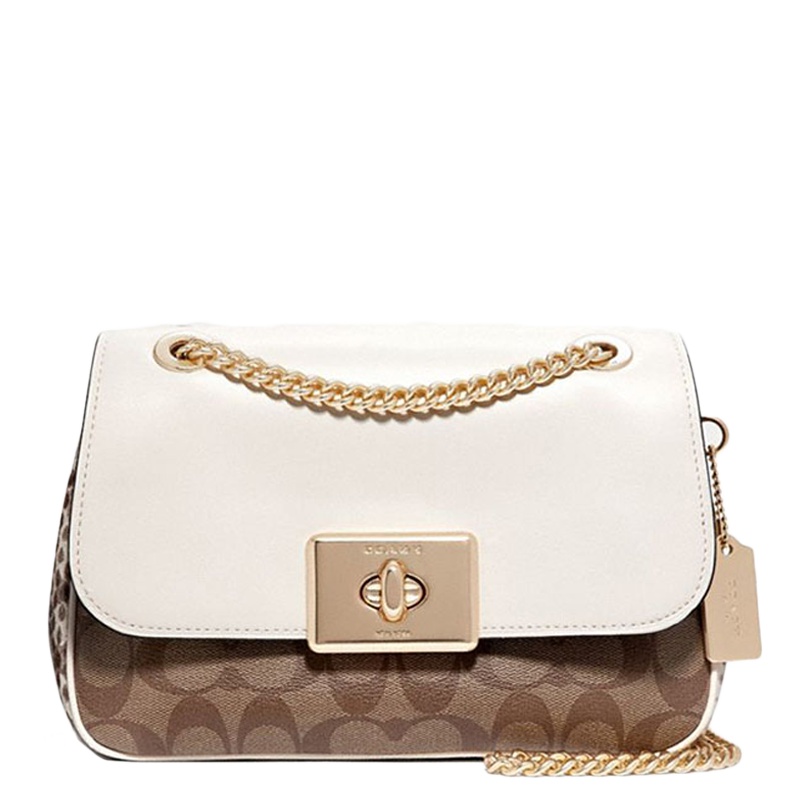 [直营]蔻驰(COACH) CASSIDY系列涂层帆布包盖式旋扣单肩包斜挎包 女包