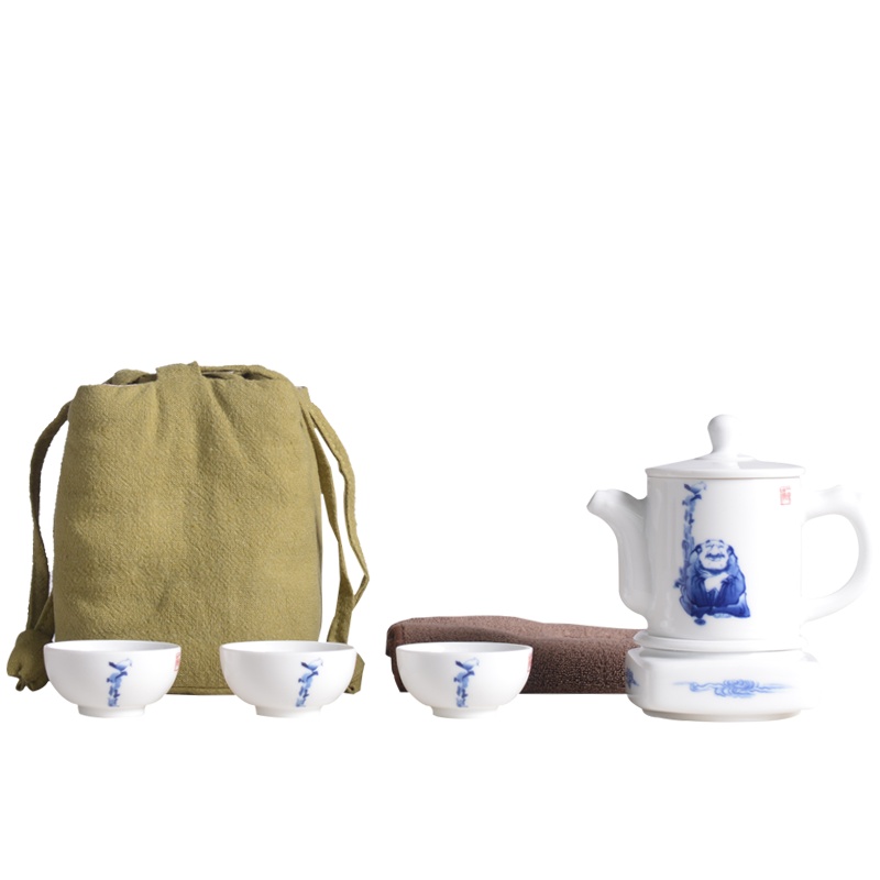古镇陶瓷 景德镇旅行便携功夫茶具套装茶杯高白瓷企业定制刻字logo 茶旅套禅