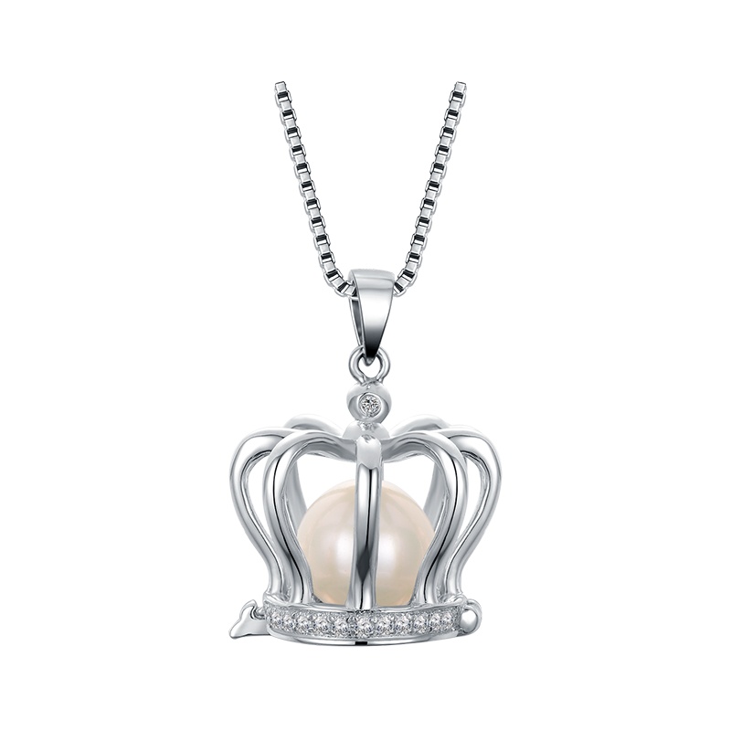 京润珍珠 皇冠 7-8mm近圆形 S925银镶淡水珍珠吊坠 珠宝 送女友 珠宝宠自己送妈妈